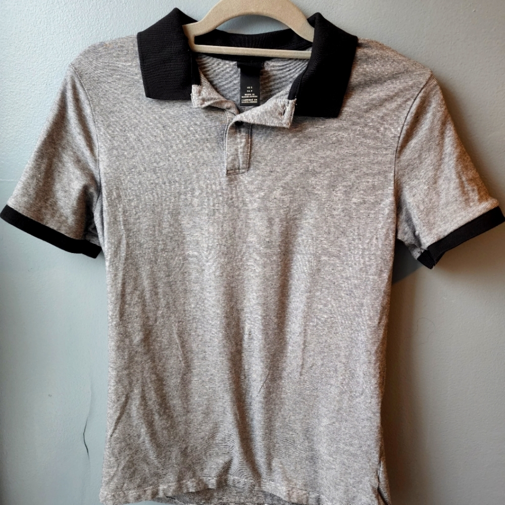 H&M Black & Gray Stripe Polo Size Small
